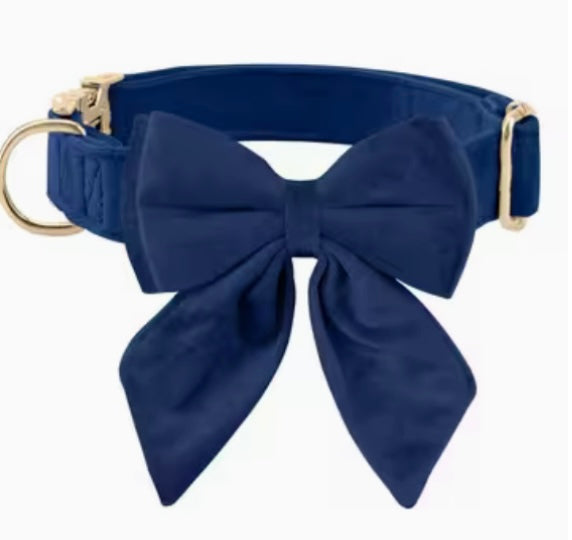 Dark blue dog bow collar